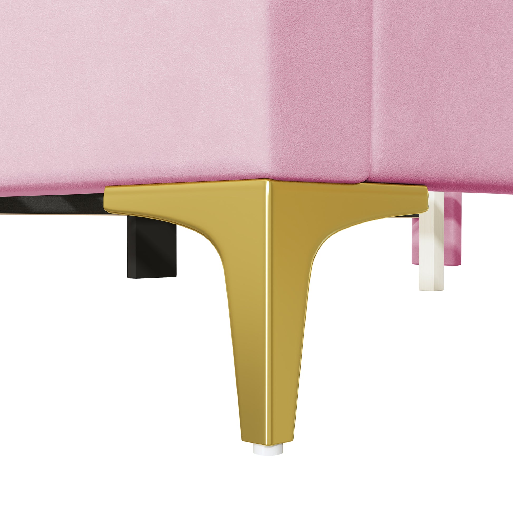 Full Size Upholstered Platform Bed With Classic Semi Circle Shaped Headboard And Mental Legs, Velvet, Pink Pink Velvet
