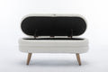 036 Velvet Fabric Storage Bench Bedroom Bench With Wood Legs For Living Room Bedroom Indoor,Ivory Tufted Ivory Velvet Bedroom Solid Modern Eucalyptus Internal Storage Foam Velvet