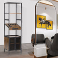 Salon Storage Cabinet With Open Shelves And Hair Dryer Holders, Vintage Brown Brown Mdf