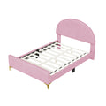 Full Size Upholstered Platform Bed With Classic Semi Circle Shaped Headboard And Mental Legs, Velvet, Pink Pink Velvet