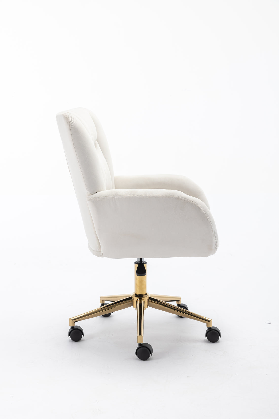 005 Velvet Fabric 360 Swivel Home Office Chair With Gold Metal Base And Universal Wheels,Ivory Solid Ivory Office Sponge Wipe Clean Modern Office Chairs Tufted Back Foam Swivel Velvet