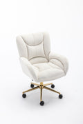 005 Velvet Fabric 360 Swivel Home Office Chair With Gold Metal Base And Universal Wheels,Ivory Solid Ivory Office Sponge Wipe Clean Modern Office Chairs Tufted Back Foam Swivel Velvet