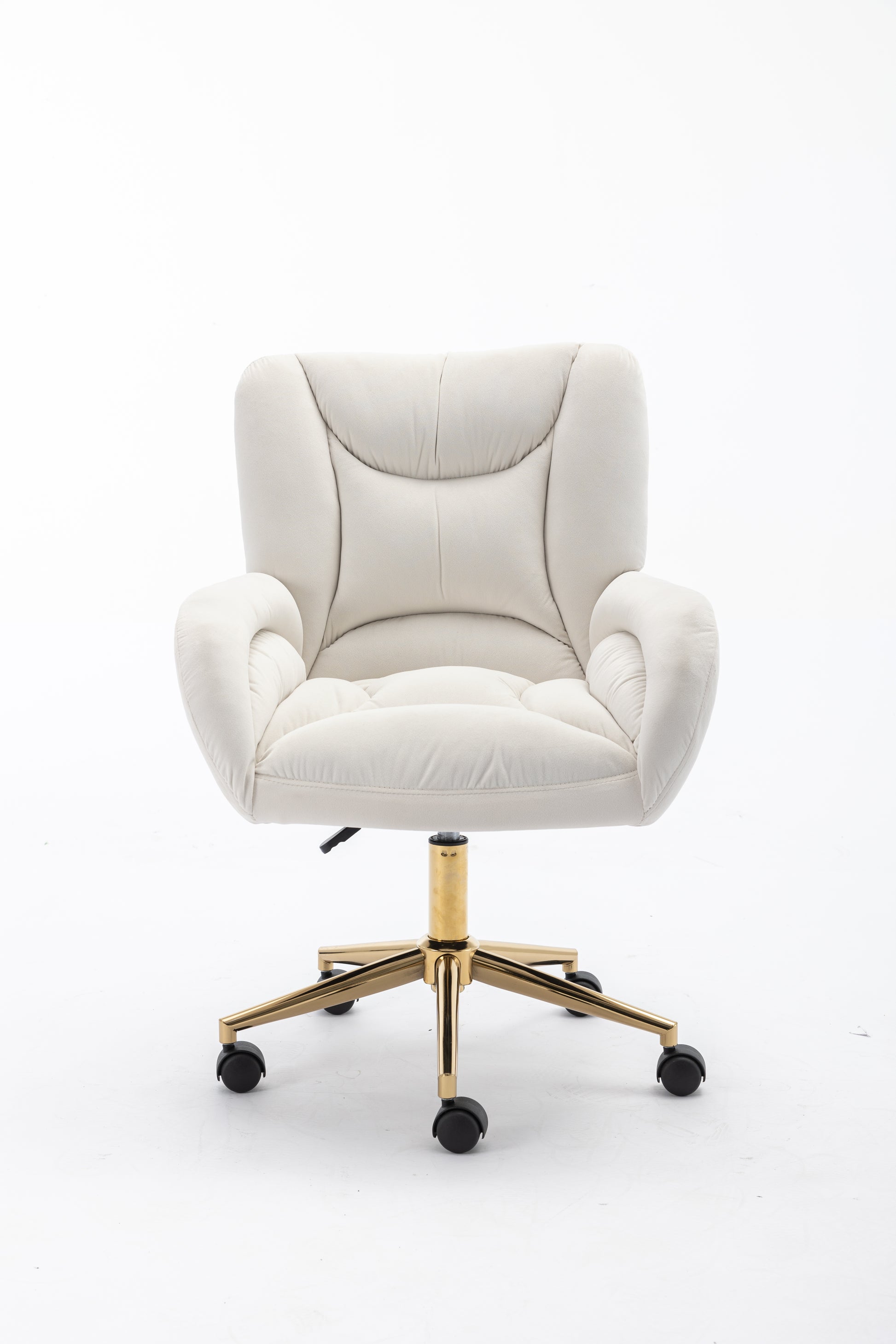 005 Velvet Fabric 360 Swivel Home Office Chair With Gold Metal Base And Universal Wheels,Ivory Solid Ivory Office Sponge Wipe Clean Modern Office Chairs Tufted Back Foam Swivel Velvet