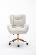 005 Velvet Fabric 360 Swivel Home Office Chair With Gold Metal Base And Universal Wheels,Ivory Solid Ivory Office Sponge Wipe Clean Modern Office Chairs Tufted Back Foam Swivel Velvet