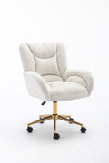 005 Velvet Fabric 360 Swivel Home Office Chair With Gold Metal Base And Universal Wheels,Ivory Solid Ivory Office Sponge Wipe Clean Modern Office Chairs Tufted Back Foam Swivel Velvet