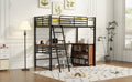 Twin Size Metal Loft Bed With 3 Layers Of Shelves And L Shaped Desk, Black Black Metal