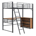 Twin Size Metal Loft Bed With 3 Layers Of Shelves And L Shaped Desk, Black Black Metal