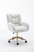 005 Teddy Fabric 360 Swivel Home Office Chair With Gold Metal Base And Universal Wheels,Ivory Solid Ivory Primary Living Space Sponge Wipe Clean Modern Office Chairs Tufted Back Foam Swivel Teddy
