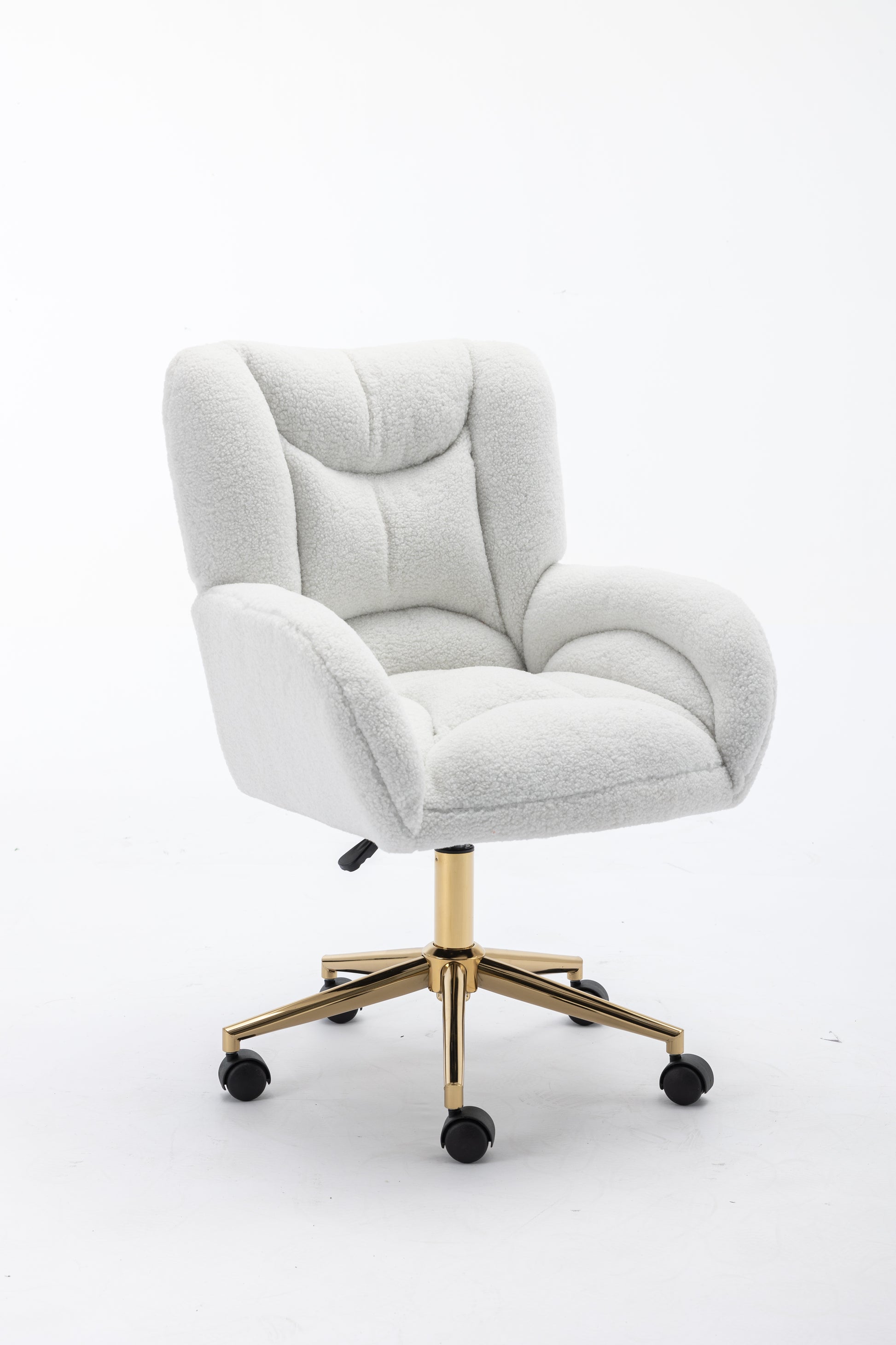 005 Teddy Fabric 360 Swivel Home Office Chair With Gold Metal Base And Universal Wheels,Ivory Solid Ivory Primary Living Space Sponge Wipe Clean Modern Office Chairs Tufted Back Foam Swivel Teddy