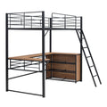Twin Size Metal Loft Bed With 3 Layers Of Shelves And L Shaped Desk, Black Black Metal