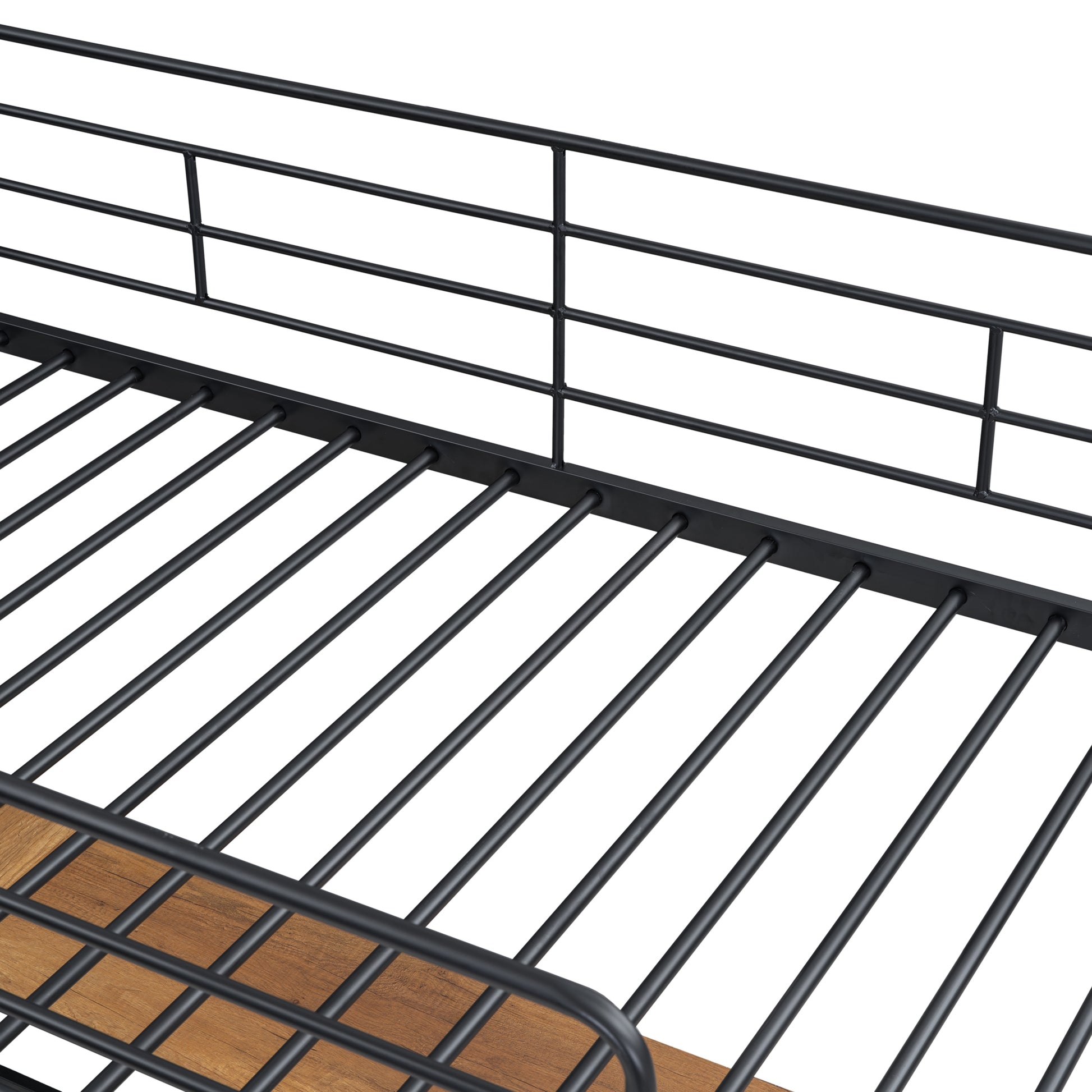 Twin Size Metal Loft Bed With 3 Layers Of Shelves And L Shaped Desk, Black Black Metal