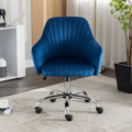Accent Chair Modern Home Office Leisure Chair With Adjustable Velvet Height And Adjustable Casters Navyblue Dark Blue Cotton Velvet
