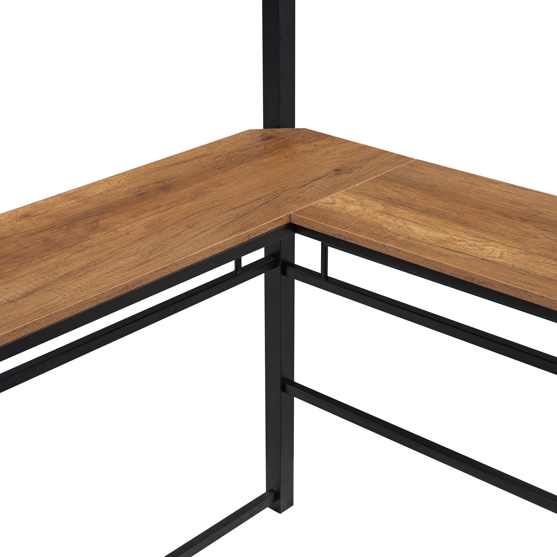 Twin Size Metal Loft Bed With 3 Layers Of Shelves And L Shaped Desk, Black Black Metal