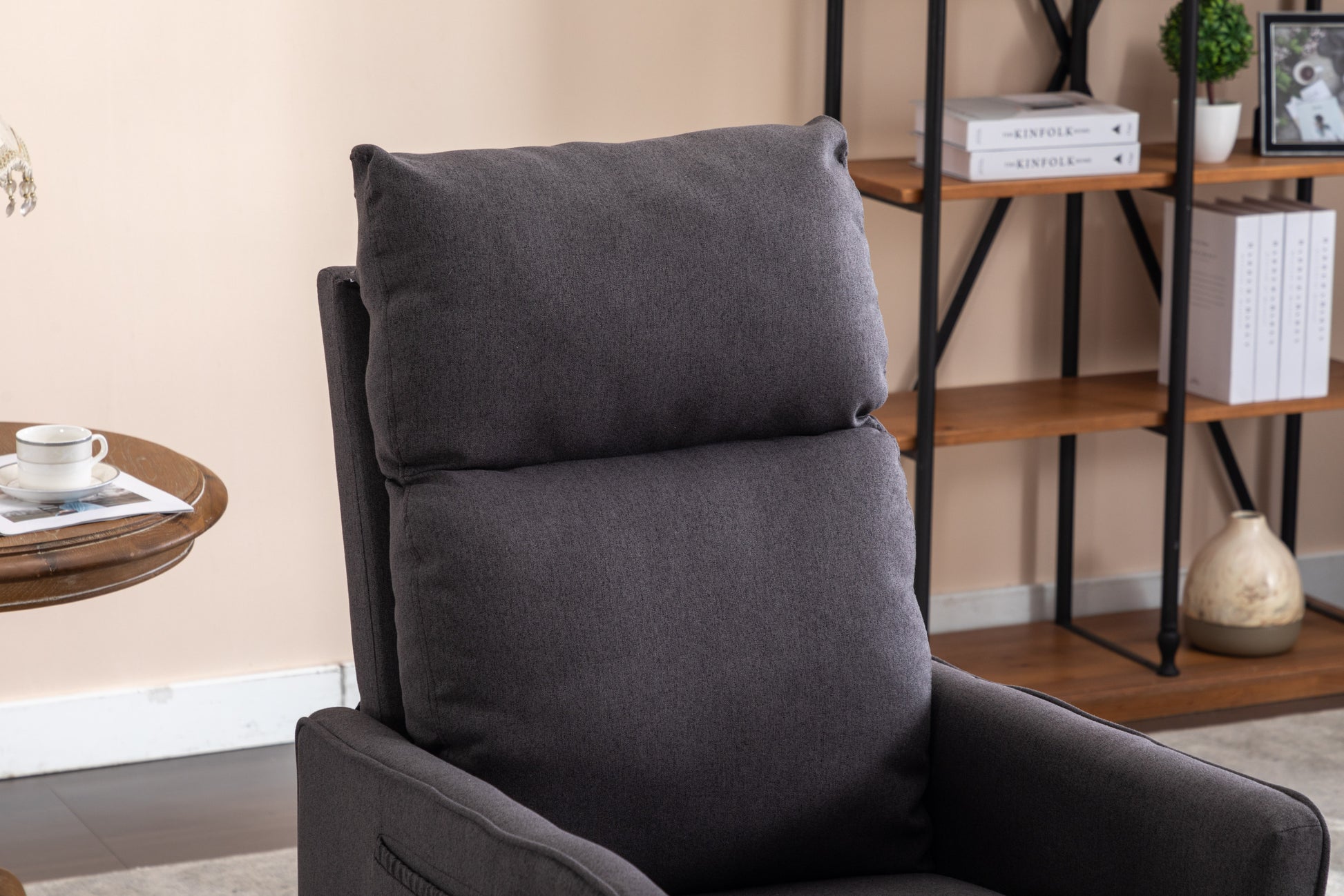 038 Cotton Linen Fabric Swivel Rocking Chair Glider Rocker Recliner Nursery Chair With Adjustable Back And Footrest For Living Room Indoor,Dark Gray Dark Gray Cotton Manual Handle Metal Primary Living Space Soft Tufted Back Modern Foam Linen