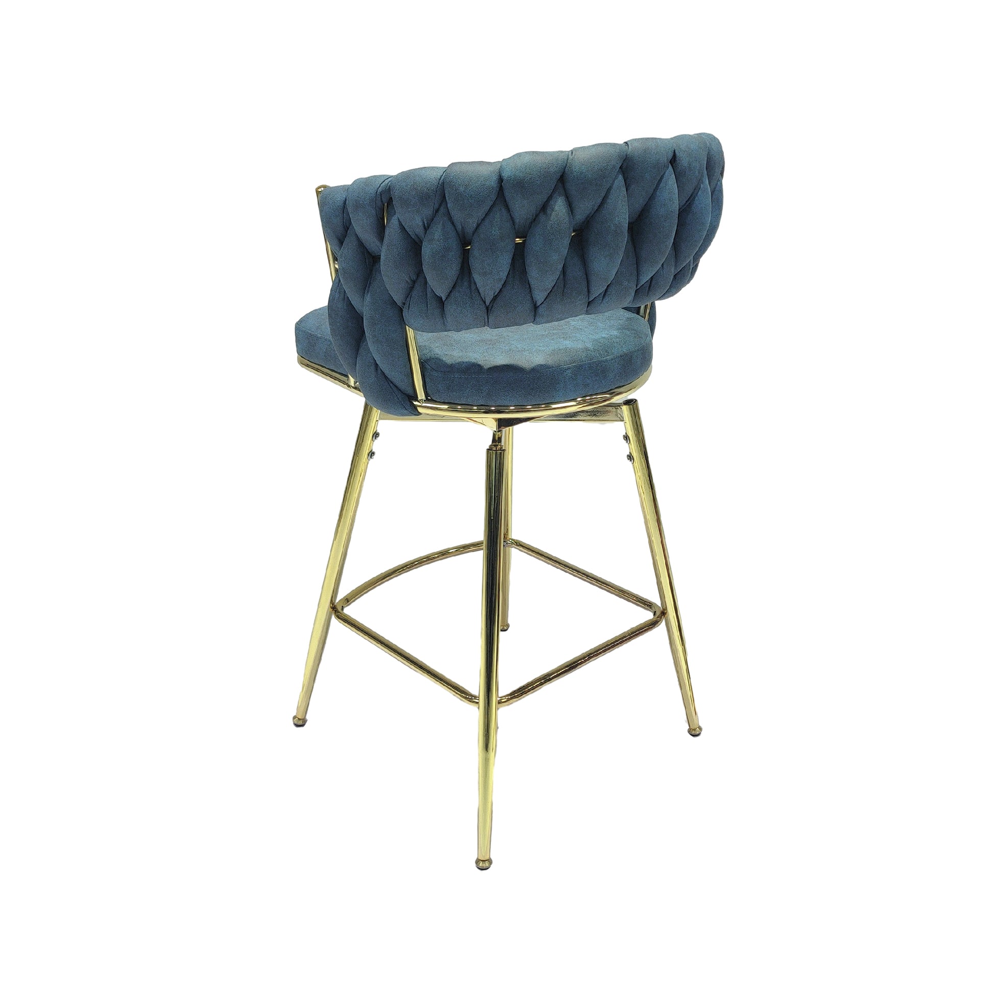 Bar Chair Suede Woven Bar Stool Set Of 4,Golden Legs Barstools No Adjustable Kitchen Island Chairs,360 Swivel Bar Stools Upholstered Bar Chair Counter Stool Arm Chairs With Back Footrest, Blue Metal Blue Kitchen Dining Chairs Foam Technical Leather