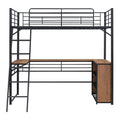 Twin Size Metal Loft Bed With 3 Layers Of Shelves And L Shaped Desk, Black Black Metal