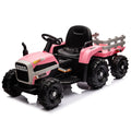 Ride On Tractor With Trailer,12V Battery Powered Electric Tractor Toy W Remote Control,Electric Car For Kids,Three Speed Adjustable,Power Display, Usb,Mp3 ,Bluetooth,Led Light,Two Point Safety Belt Pink Plastic
