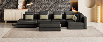 112.7" Modular Sectional Sofa Corner Sofa Chaise Lounge With Movable Ottoman For Living Room, Black Black Foam Palomino Fabric