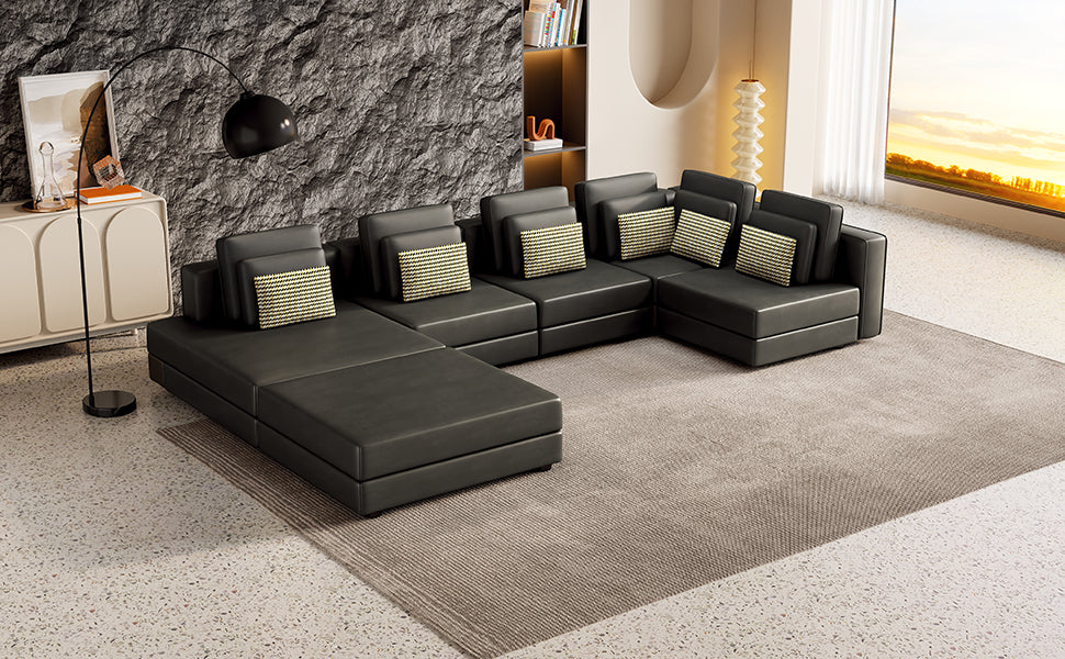 112.7" Modular Sectional Sofa Corner Sofa Chaise Lounge With Movable Ottoman For Living Room, Black Black Foam Palomino Fabric