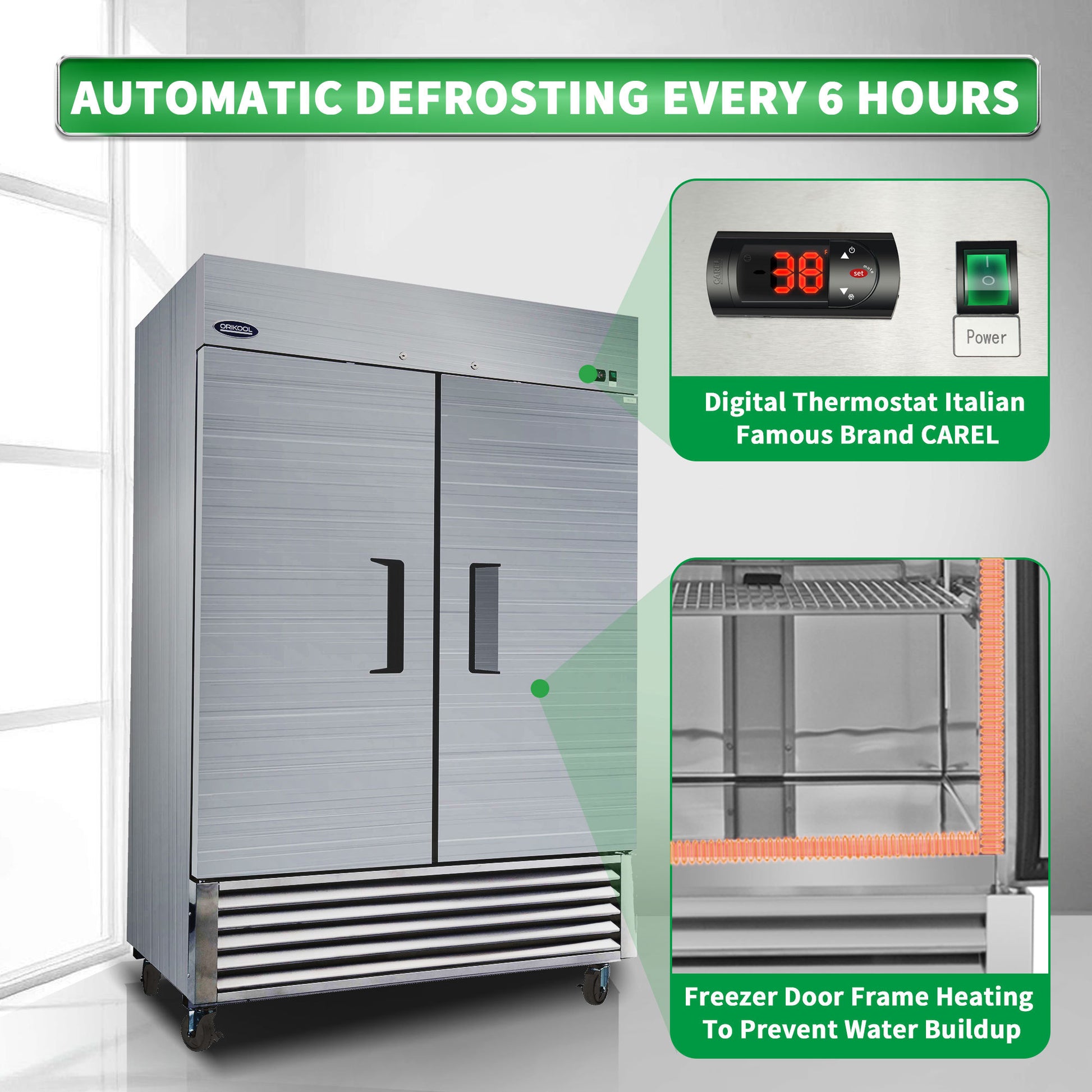 Orikool 54" Commercial Refrigerator 49 Cu.Ft With 2 Solid Door Reach In Refrigerators Stainless Steel Etl Approved Upright Fridge Storage Silver Stainless Steel