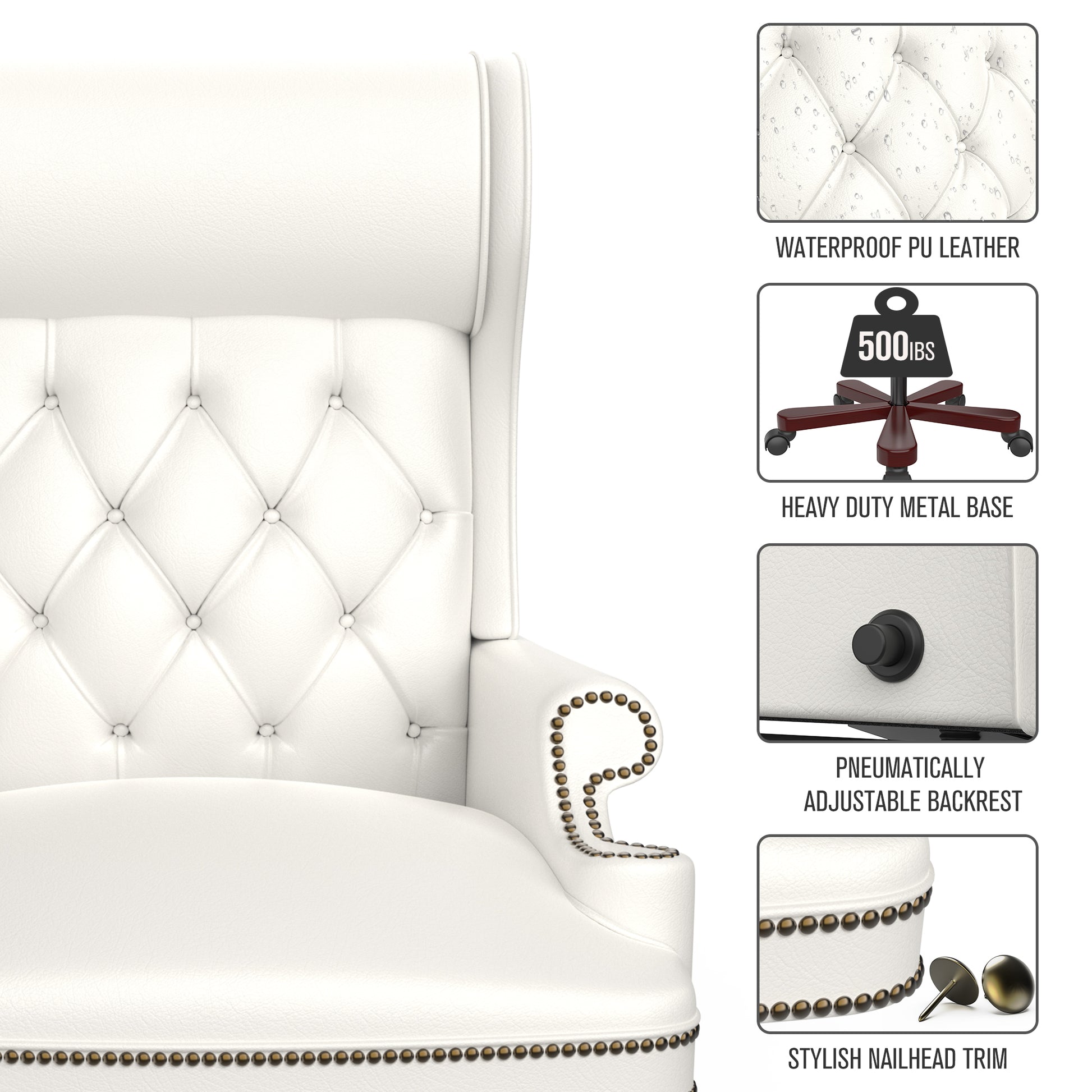 330Lbs Executive Office Chair With Footstool, Ergonomic Design High Back Reclining Comfortable Desk Chair White White Pu Leather