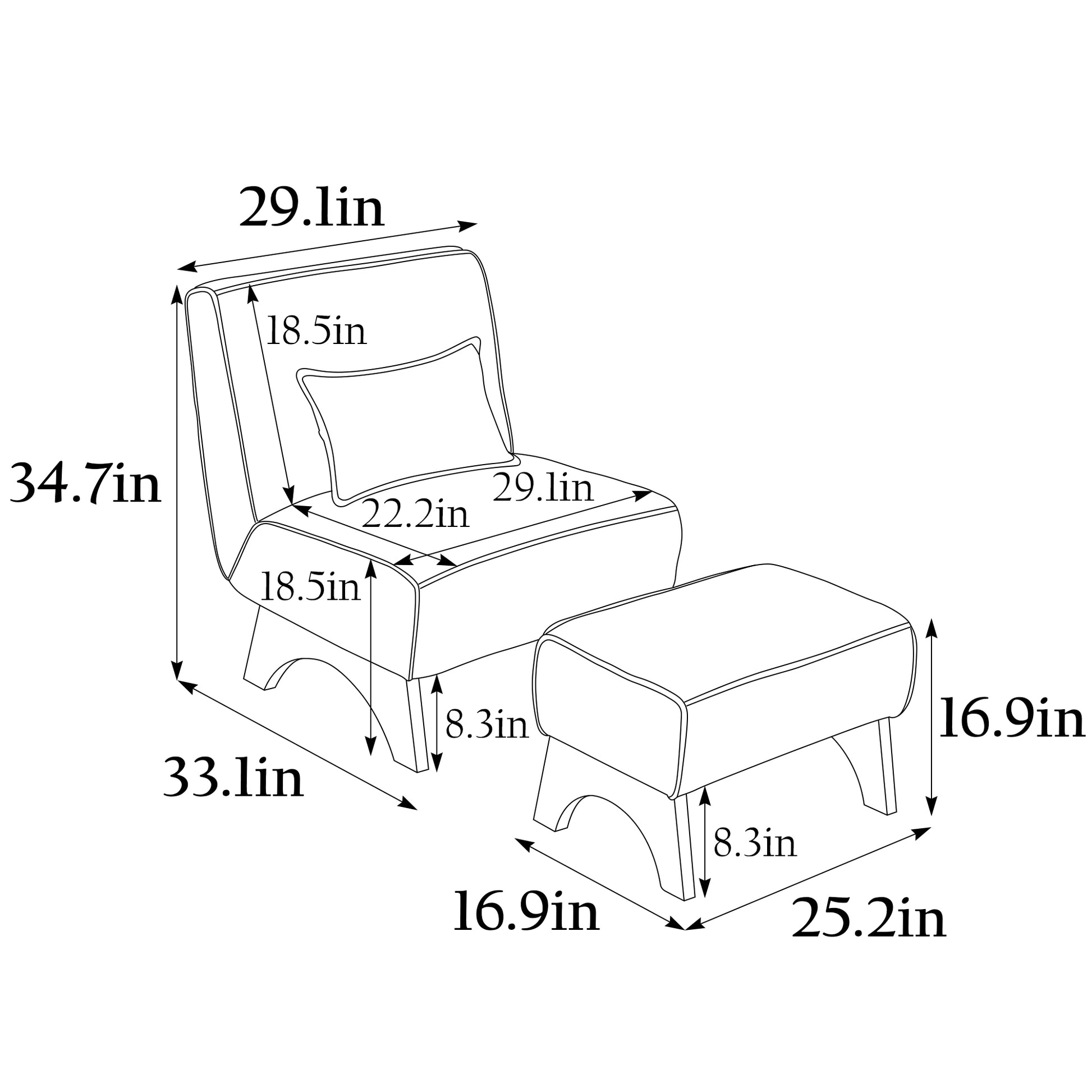 29.13" Wide Accent Chair With Ottoman Lounge Armless Chair Upholstered Reading Chair Single Sofa With Nature Wooden Leg And Throw Pillow For Living Room Bedroom Dorm Room Office, Blue Corduroy Blue Corduroy