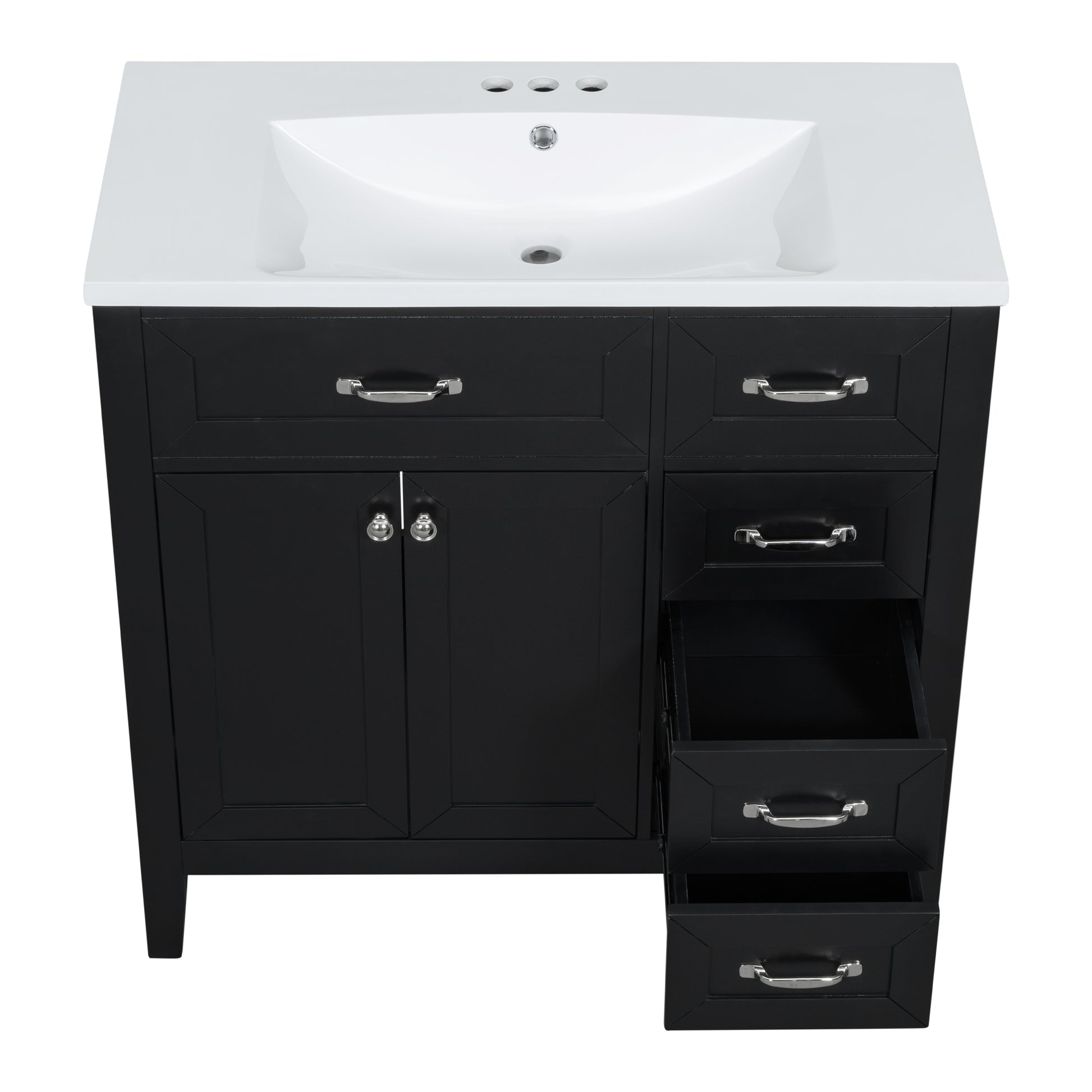 36" Bathroom Vanity With Sink Combo, Black Bathroom Cabinet With Drawers, Solid Frame And Mdf Board Black Solid Wood Mdf