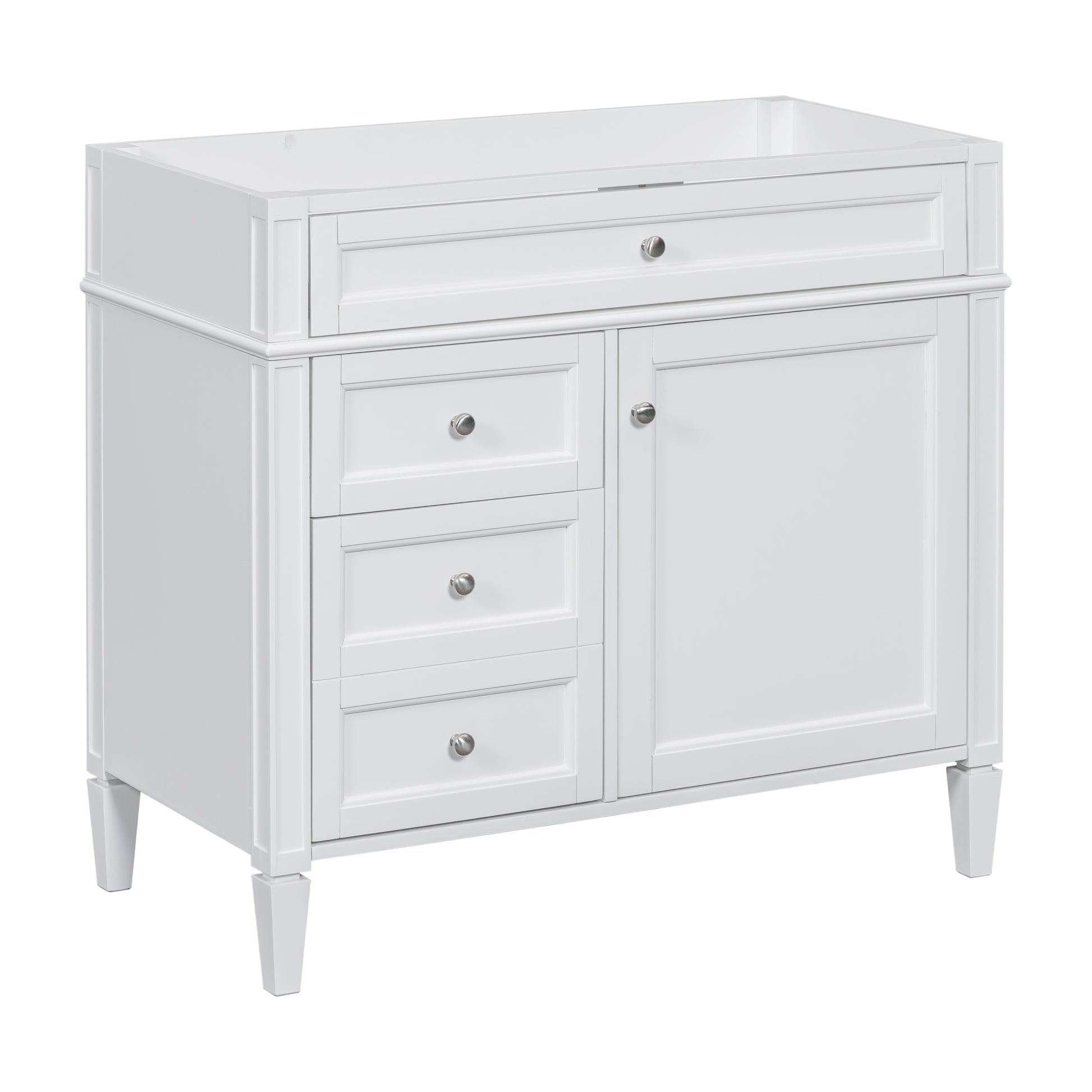 36'' Bathroom Vanity Without Top Sink, Modern Bathroom Storage Cabinet With 2 Drawers And A Tip Out Drawer, Solid Wood Frame Not Include Basin Sink 3 White 1 1 Adjustable Hinges Bathroom