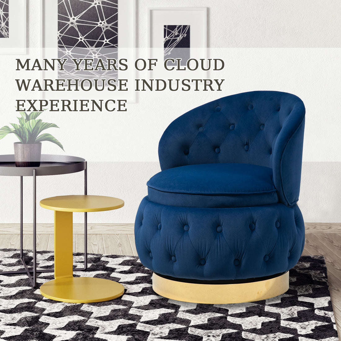 360 Degree Swivel Cuddle Barrel Accent Storage Chairs, Round Armchairs With Wide Upholstered, Fluffy Velvet Fabric Chair For Living Room, Bedroom, Office, Waiting Rooms Navy Primary Living Space Foam Velvet