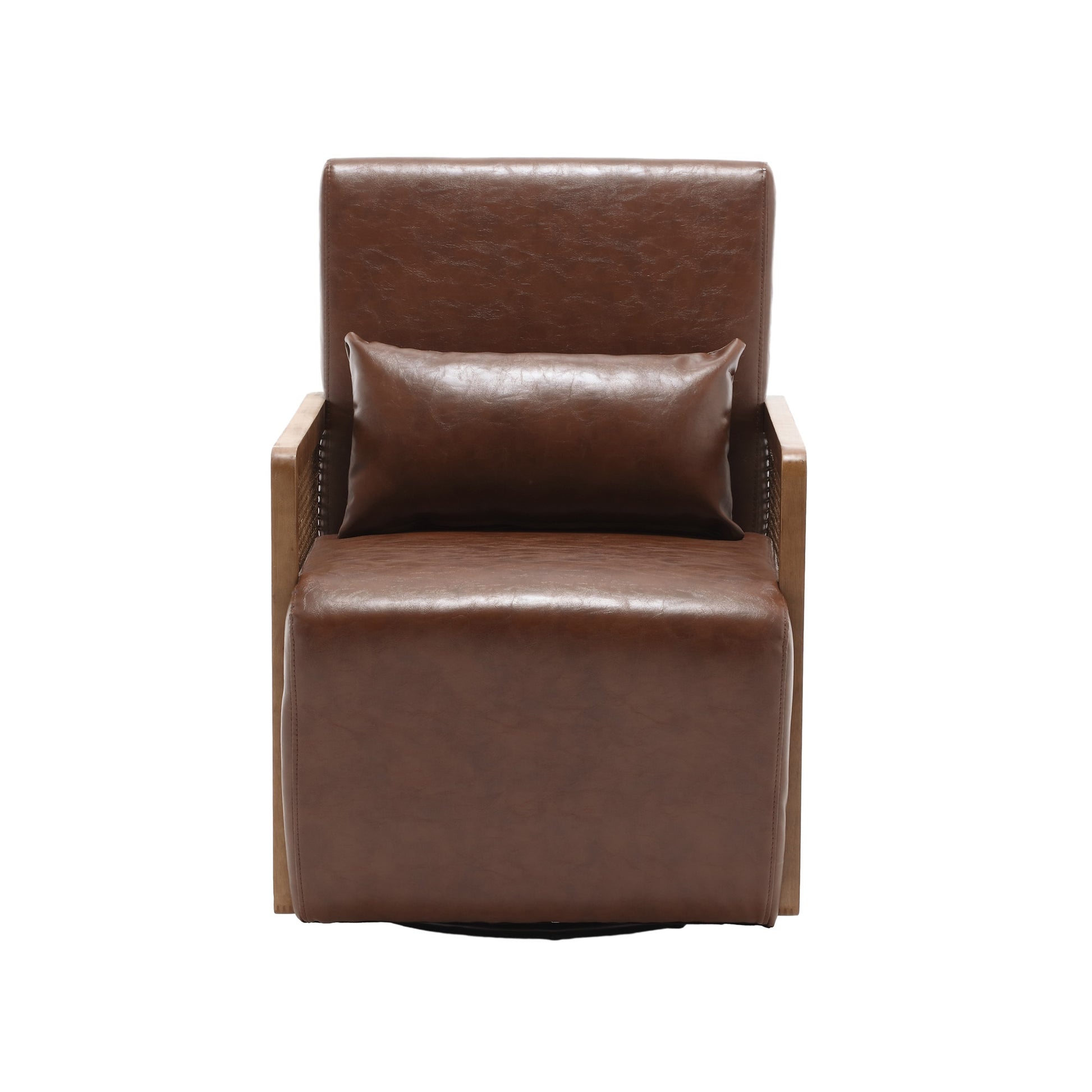 Coolmore 360 Degree Swivel Barrel Club Chair With One Pillow,Modern Comfortable Upholstered Accent Chair,Linen Accent Chair For Living Room,Bedroom Brown Pu Brown Pu Primary Living Space Modern Foam Pu Leather