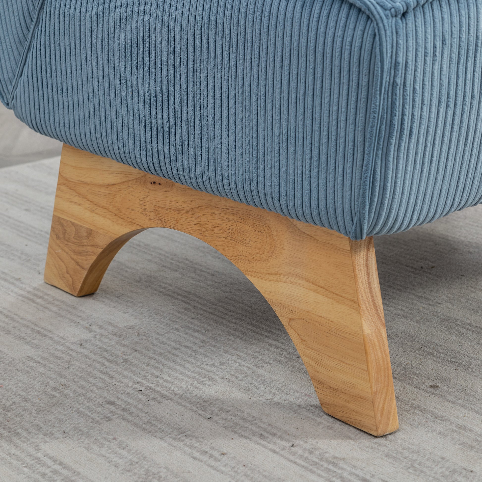 29.13" Wide Accent Chair With Ottoman Lounge Armless Chair Upholstered Reading Chair Single Sofa With Nature Wooden Leg And Throw Pillow For Living Room Bedroom Dorm Room Office, Blue Corduroy Blue Corduroy