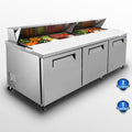 Orikool 72 In Commercial Refrigerators Sandwich&Salad Prep Table With A Butcher Block Cutting Board, Protection Lid, Cold Storage, Etl Certified Silver Stainless Steel