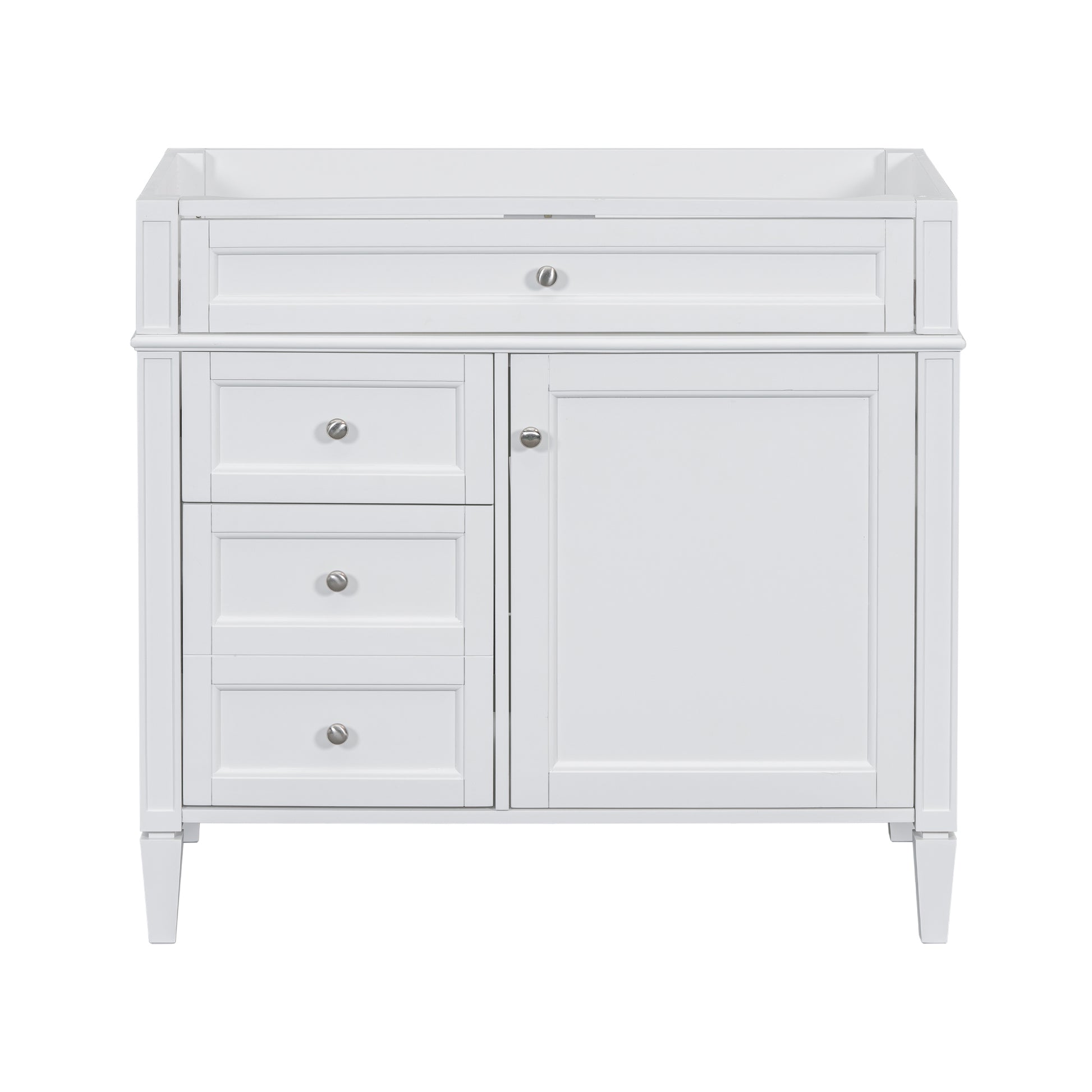 36'' Bathroom Vanity Without Top Sink, Modern Bathroom Storage Cabinet With 2 Drawers And A Tip Out Drawer, Solid Wood Frame Not Include Basin Sink 3 White 1 1 Adjustable Hinges Bathroom