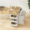 Multi Functional Kitchen Island Cart With 2 Door Cabinet And Two Drawers,Spice Rack, Towel Holder, Wine Rack, And Foldable Rubberwood Table Top White White Mdf