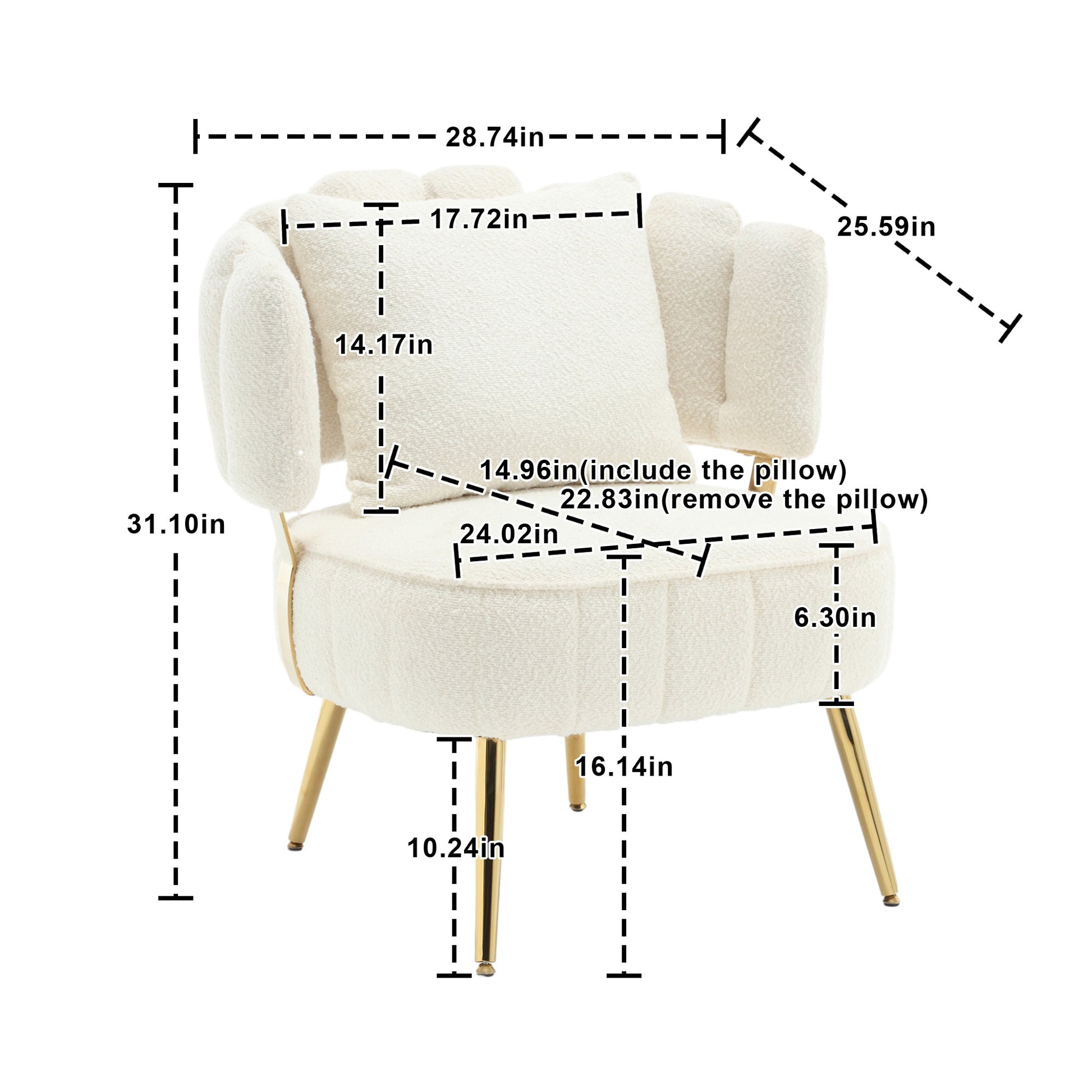 Coolmore Boucle Accent Chair Modern Upholstered Armchair Tufted Chair With Metal Frame, Single Leisure Chairs For Living Room Bedroom Beige Boucle