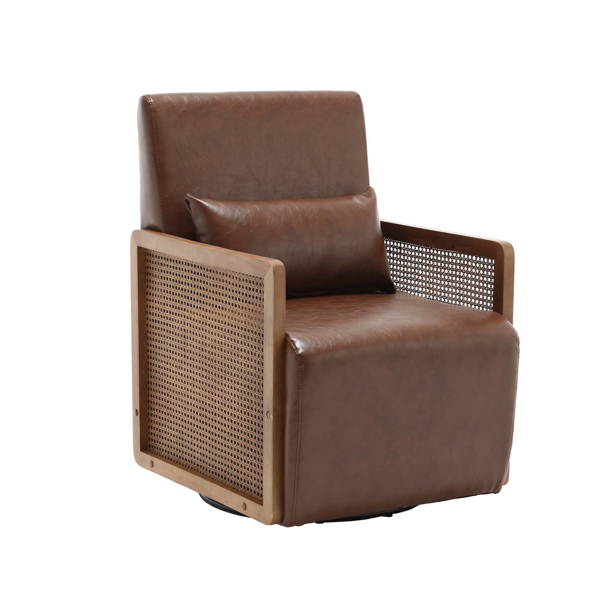 Coolmore 360 Degree Swivel Barrel Club Chair With One Pillow,Modern Comfortable Upholstered Accent Chair,Linen Accent Chair For Living Room,Bedroom Brown Pu Brown Pu Primary Living Space Modern Foam Pu Leather