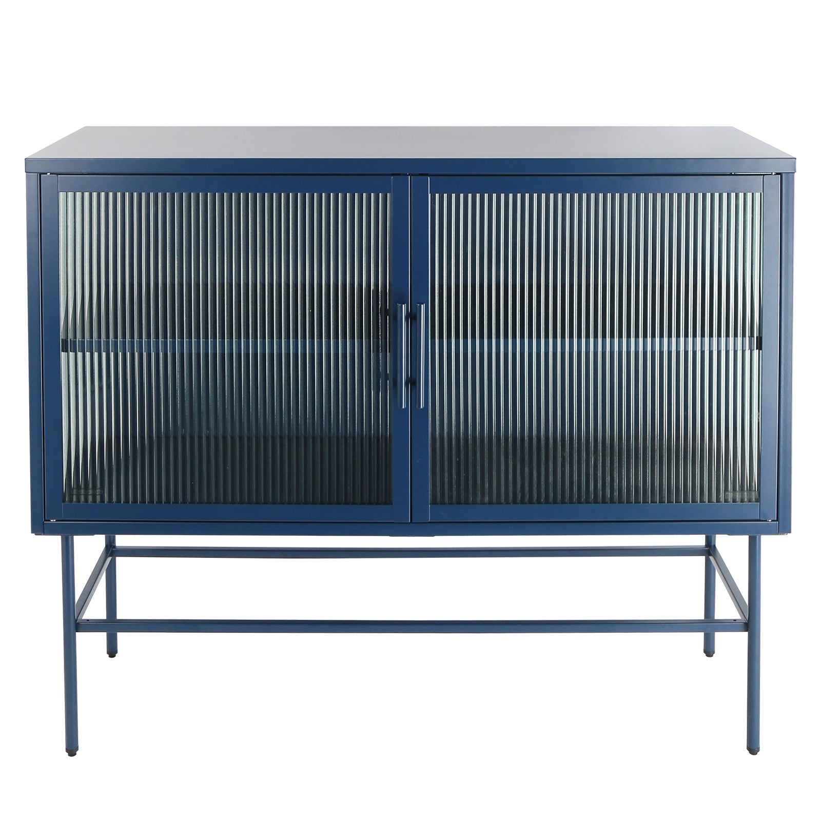 Double Door Tempered Glass Sideboard Console Table With 2 Fluted Glass Doors Adjustable Shelf And Feet Anti Tip Dust Free Kitchen Credenza Cabinet Blue Blue Tempered Glass Sheet Metal Plastic