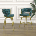 Bar Chair Suede Woven Bar Stool Set Of 4,Golden Legs Barstools No Adjustable Kitchen Island Chairs,360 Swivel Bar Stools Upholstered Bar Chair Counter Stool Arm Chairs With Back Footrest, Blue Metal Blue Kitchen Dining Chairs Foam Technical Leather