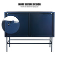 Double Door Tempered Glass Sideboard Console Table With 2 Fluted Glass Doors Adjustable Shelf And Feet Anti Tip Dust Free Kitchen Credenza Cabinet Blue Blue Tempered Glass Sheet Metal Plastic