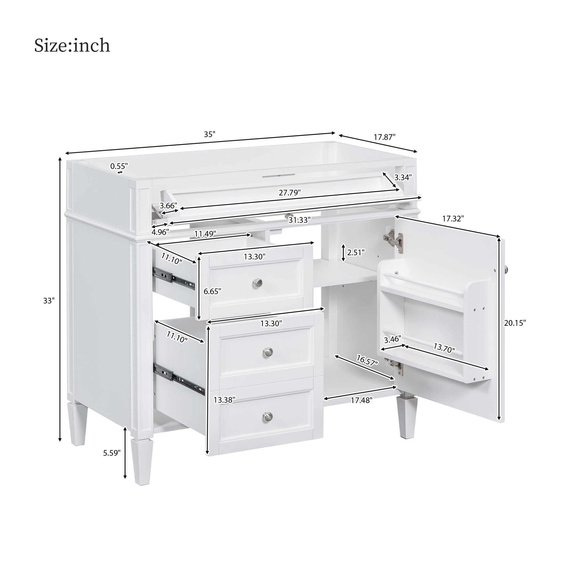 36'' Bathroom Vanity Without Top Sink, Modern Bathroom Storage Cabinet With 2 Drawers And A Tip Out Drawer, Solid Wood Frame Not Include Basin Sink 3 White 1 1 Adjustable Hinges Bathroom