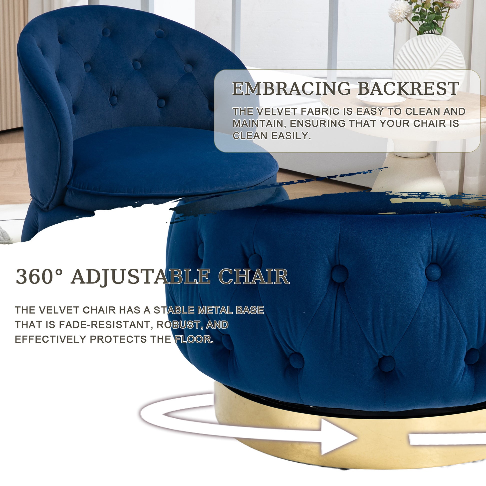 360 Degree Swivel Cuddle Barrel Accent Storage Chairs, Round Armchairs With Wide Upholstered, Fluffy Velvet Fabric Chair For Living Room, Bedroom, Office, Waiting Rooms Navy Primary Living Space Foam Velvet