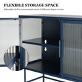 Double Door Tempered Glass Sideboard Console Table With 2 Fluted Glass Doors Adjustable Shelf And Feet Anti Tip Dust Free Kitchen Credenza Cabinet Blue Blue Tempered Glass Sheet Metal Plastic