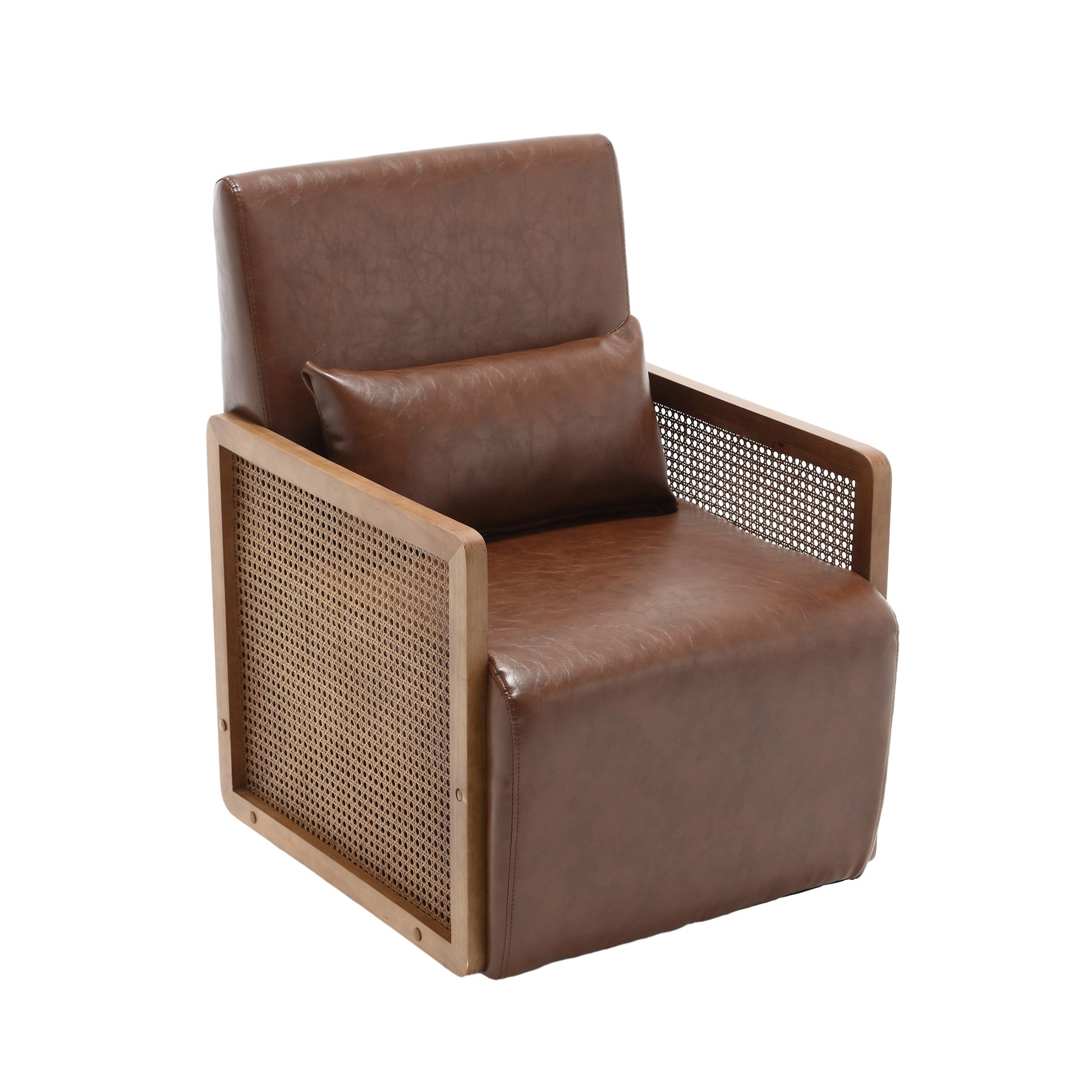 Coolmore 360 Degree Swivel Barrel Club Chair With One Pillow,Modern Comfortable Upholstered Accent Chair,Linen Accent Chair For Living Room,Bedroom Brown Pu Brown Pu Primary Living Space Modern Foam Pu Leather
