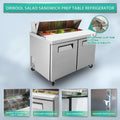 Orikool 48 In Commercial Refrigerators Sandwich&Salad Prep Table With A Butcher Block Cutting Board, Protection Lid, Cold Storage, Etl Certified Silver Stainless Steel