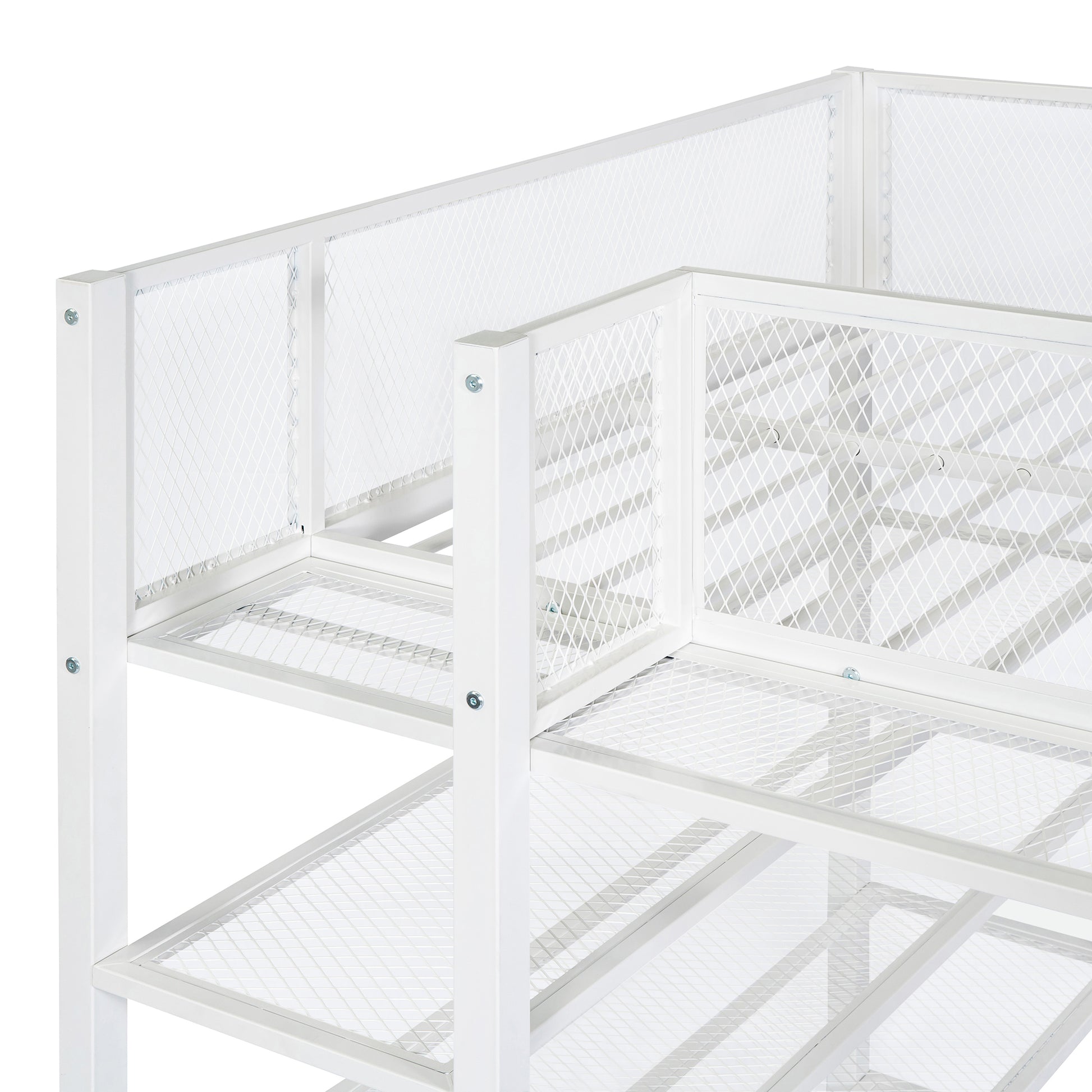 Twin Size Metal Loft Bed With 4 Tier Shelves And Storage, White White Metal