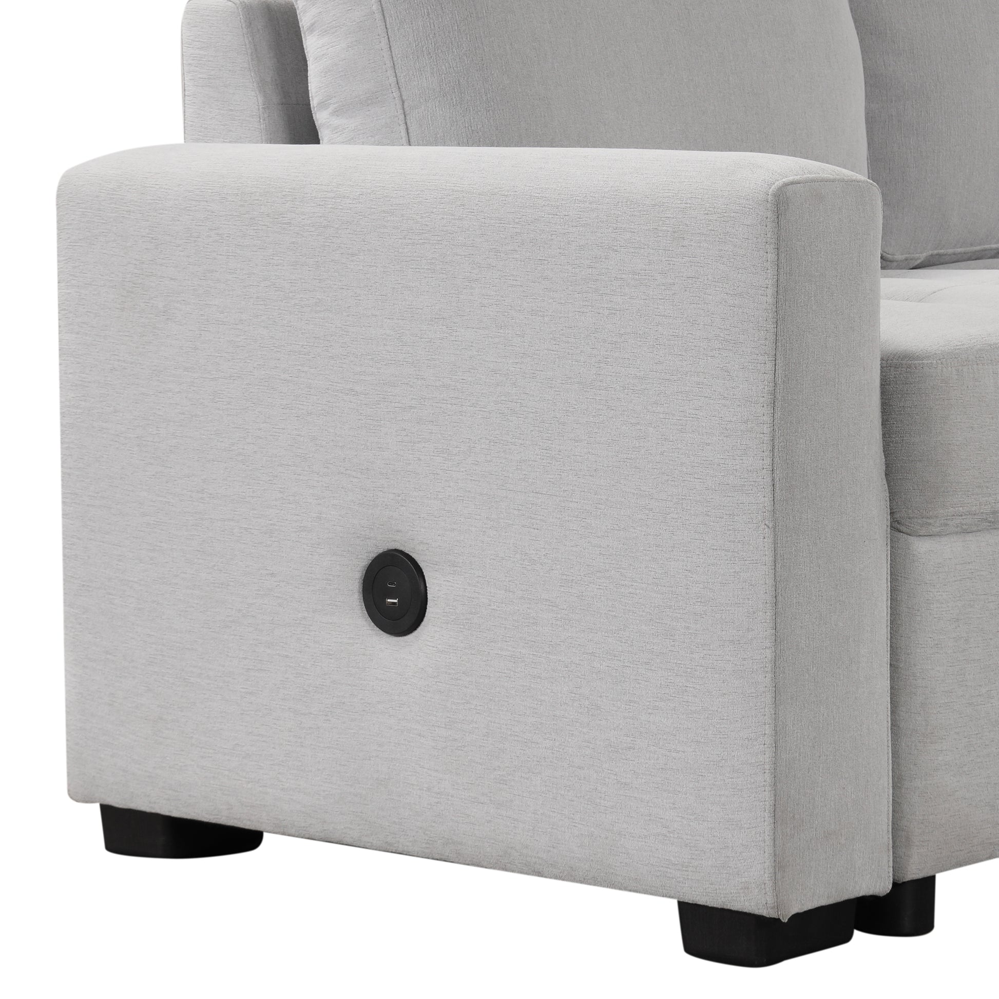 Sectional Sleeper Sofa With Pull Out Bed And Lounge Chair, Usb And Type C Interfaces, Suitable For Living Room, Office, And Spacious Spaces Gray Polyester