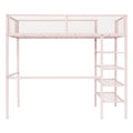 Twin Size Metal Loft Bed With 4 Tier Shelves And Storage, Pink Pink Metal
