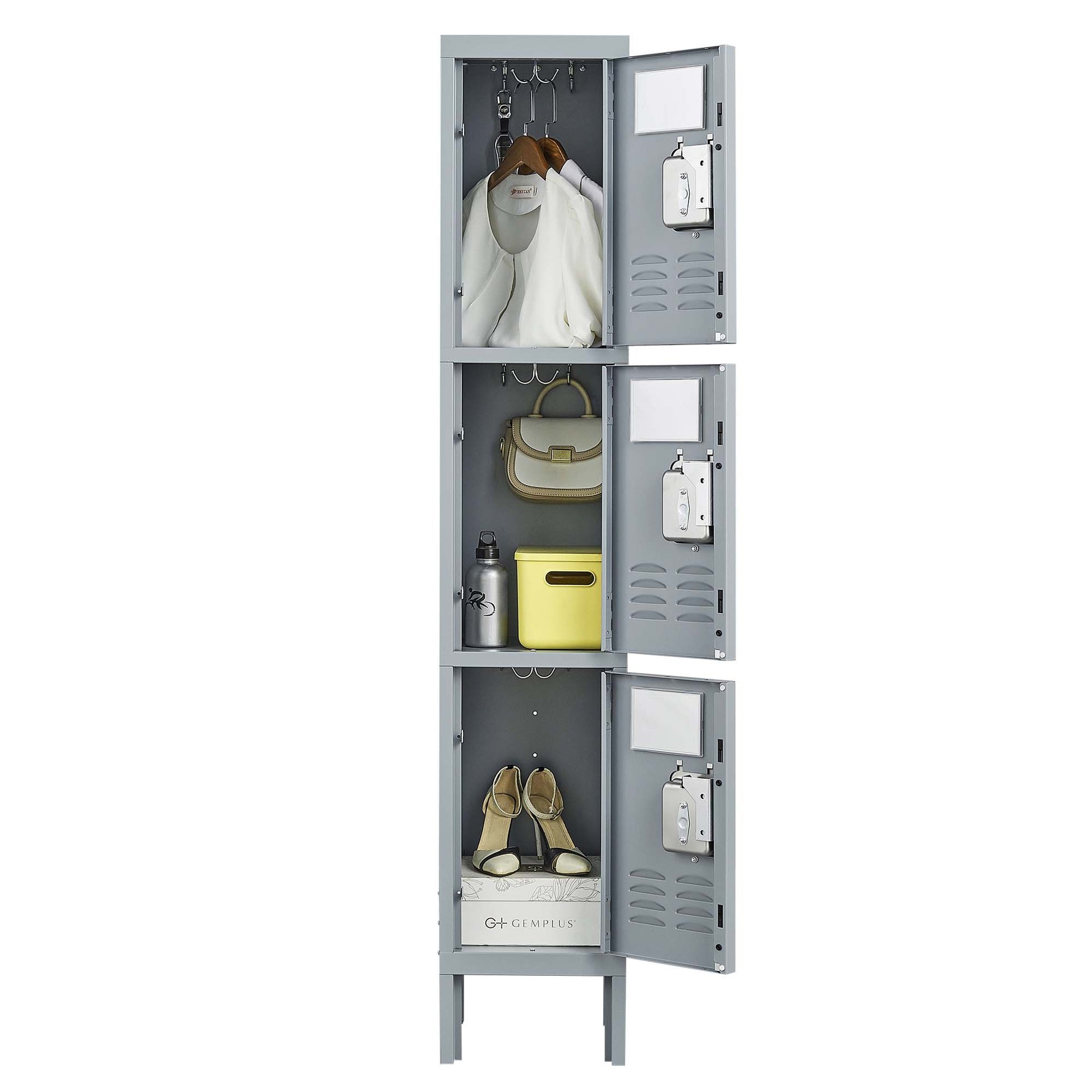 3 Door 66"H Metal Lockers With Lock For Employees,Storage Locker Cabinet For Home Gym Office School Garage,Gray Freestanding 3 4 Spaces Gray Gym Door Locks Modern Metal Metal