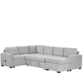 Sectional Sleeper Sofa With Pull Out Bed And Lounge Chair, Usb And Type C Interfaces, Suitable For Living Room, Office, And Spacious Spaces Gray Polyester