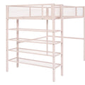 Twin Size Metal Loft Bed With 4 Tier Shelves And Storage, Pink Pink Metal